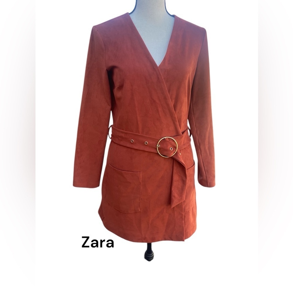ZARA SALMON FAUX SUEDE WRAP JUMPSUIT SZ Med